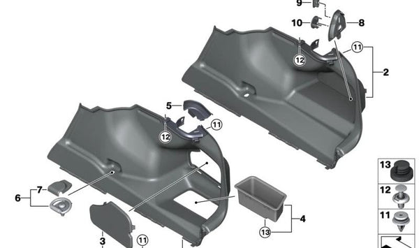 Revestimiento lateral derecho del maletero OEM 51475A64128 para BMW G20, G21. Original BMW