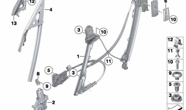 Guía de ventana puerta delantera derecha OEM 51337192288 para BMW Z4 E89. Original BMW.