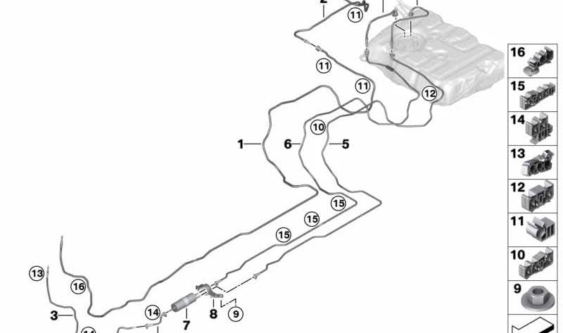 OEM 16127356598 TUBO DI RITORNO PER FURCHE POSTERIORE PER BMW G38, G12. BMW originale.