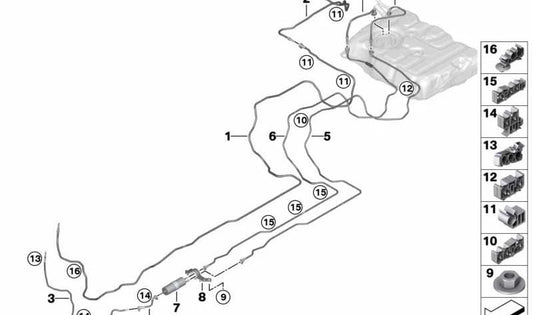 OEM 16127356598 TUBO DI RITORNO PER FURCHE POSTERIORE PER BMW G38, G12. BMW originale.