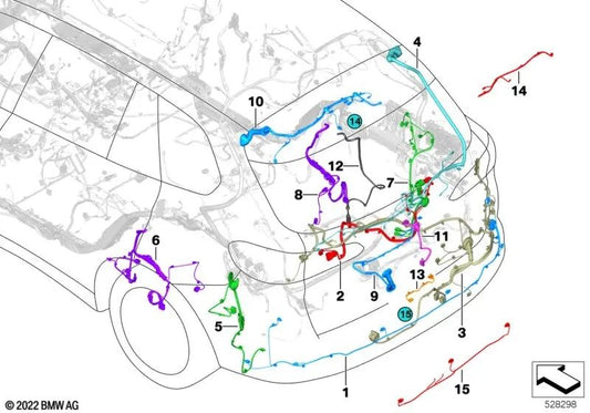 Rear bumper wiring harness for BMW X6 G06 (OEM 61129439905). Original BMW