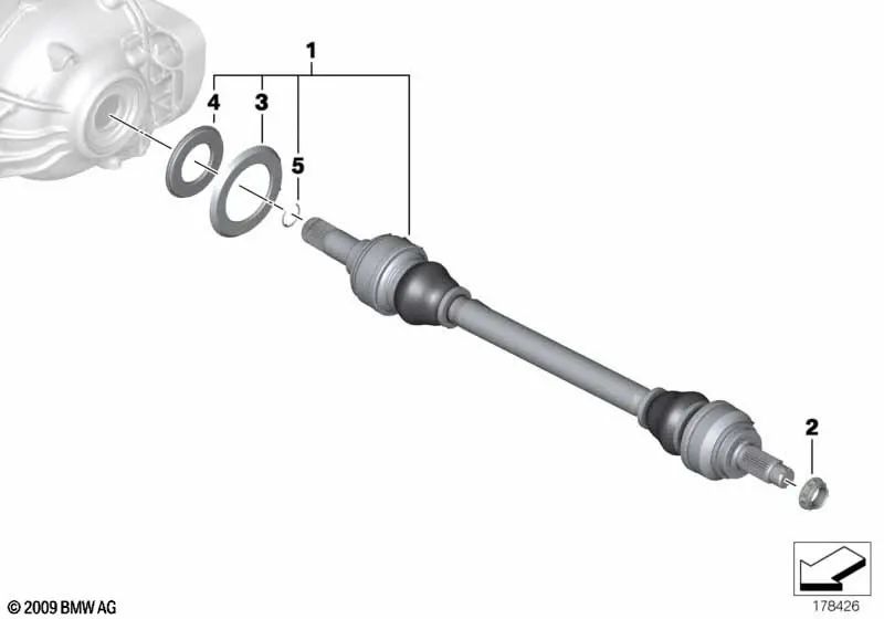 Eje de transmisión derecho para BMW Serie 5 F10, F11, F18 (OEM 33208603098). Original BMW