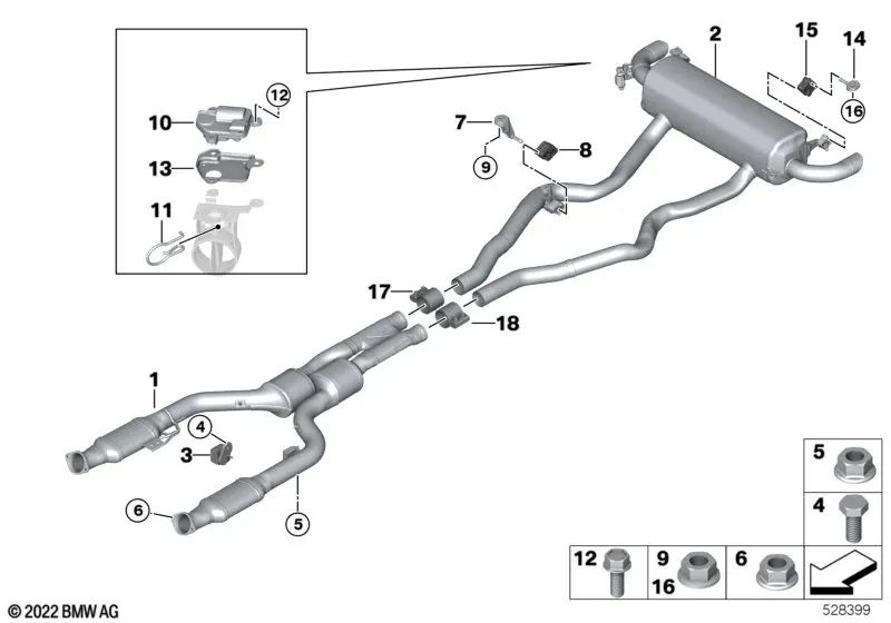 Rear silencer with exhaust valve for BMW 3 Series G20, G20N, G21, G21N, 4 Series G22, G23, G26 (OEM 18308743651). Original BMW.