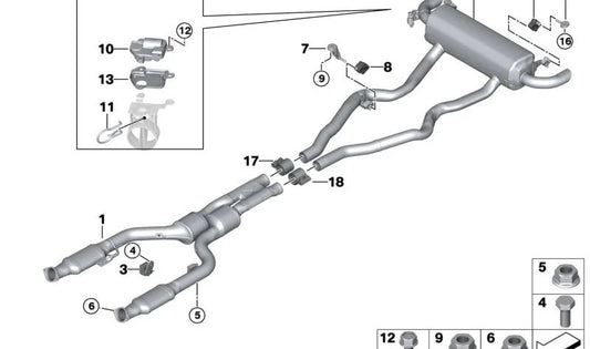 Soporte silenciador trasero izquierdo OEM 18307933854 para BMW G20, G21, G28, G22, G23, G26, G70. Original BMW.