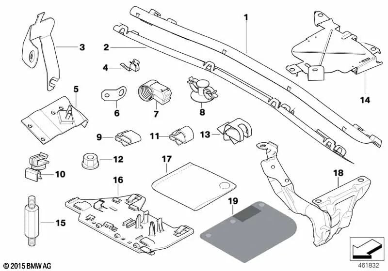 Guía de cables superior para BMW Serie 3 E36, E46, X3 E83 (OEM 12527525946). Original BMW