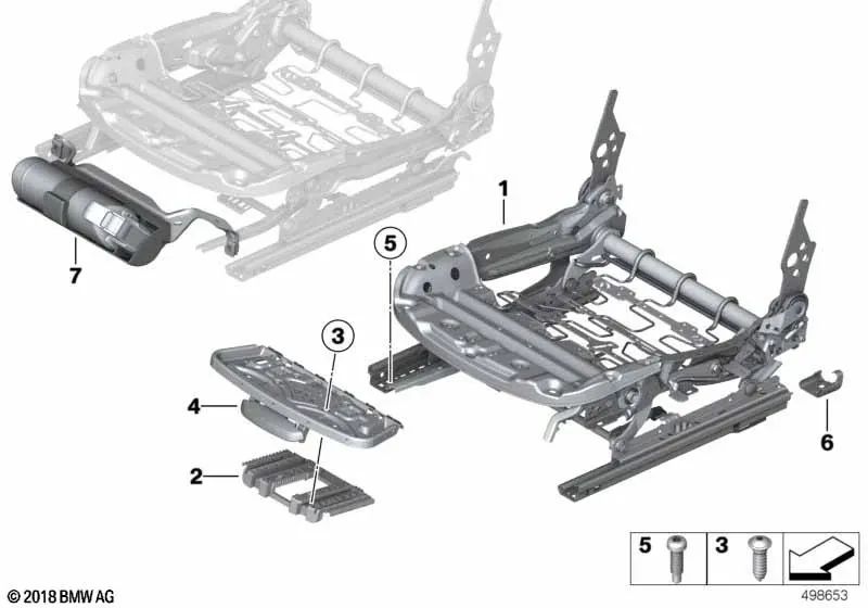 Mecanismo de asiento izquierdo para BMW F21, F22, F23, F32 (OEM 52107270153). Original BMW.