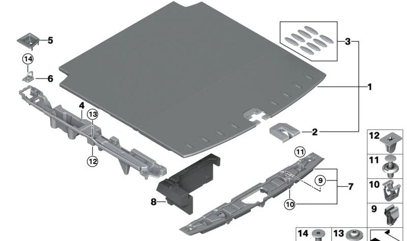 Punto de anclaje de carga OEM 51477322199 para BMW F34, G01, F97, G02, F98, F15, G05, F85, G06. Original BMW.