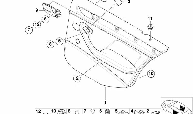 Rear right door trim for BMW 3 Series E46 (OEM 51428224606). Original BMW