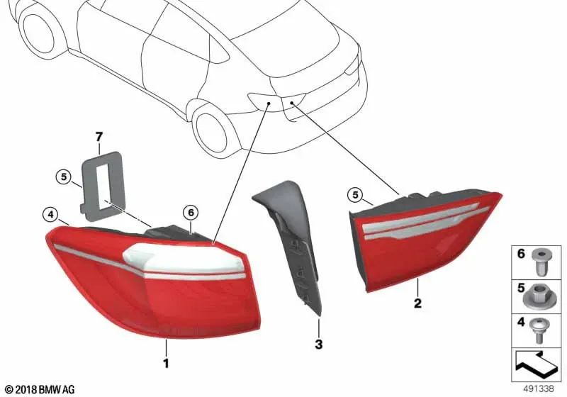 Piloto trasero lateral derecho para BMW F16, F86 (OEM 63217314862). Original BMW