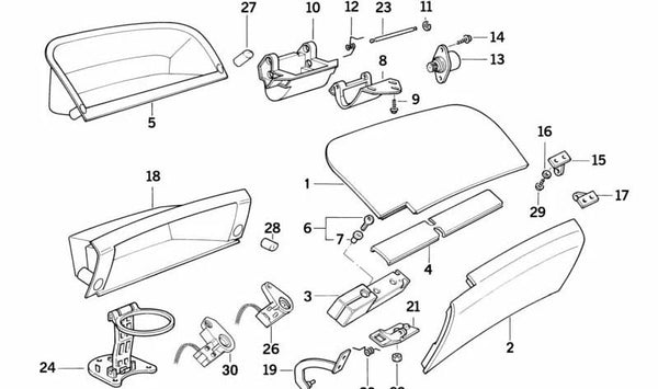 Tapa superior de guantera OEM 51168169101 para BMW E31. Original BMW.