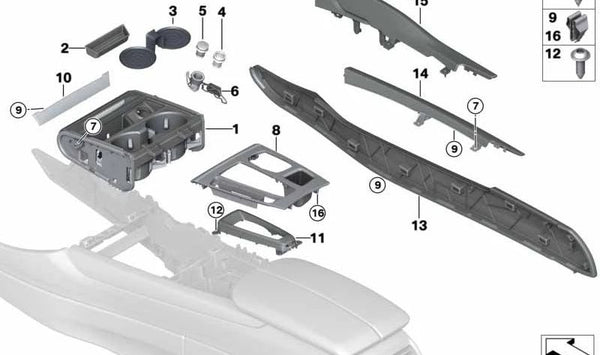 Reposabrazos lateral derecho con costura decorativa OEM 51166836518 para BMW F16. Original BMW.