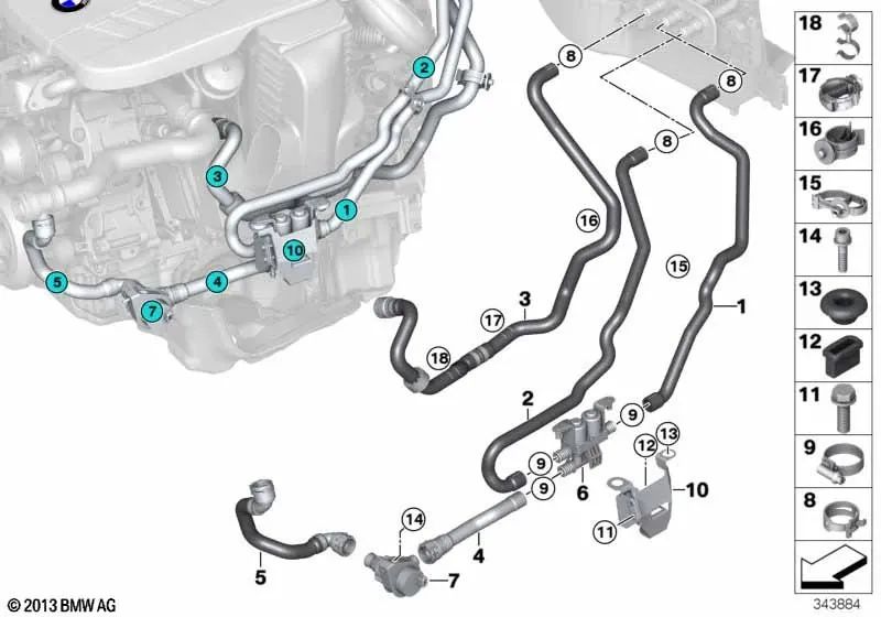 Manguera de refrigerante de retorno para BMW X5 F15, X6 F16 (OEM 64219289780). Original BMW