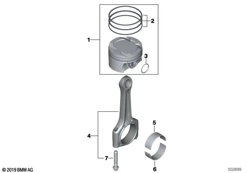 Pistón para BMW F52, F45N, G42, G20, G28, G30, G31, G38, G32, G11, G12, G14, G15, G16, F49, F39, G01, G08, G02, G05, G18, G06, G07, G29 (OEM 11258681079). Original BMW