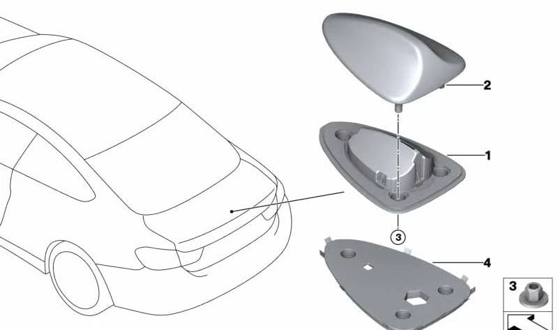 Carcasa vacía antena del maletero imprimada para BMW E88, F23, E93, F33, F83, F23N, E93N, F33N, F83N (OEM 65209121674). Original BMW