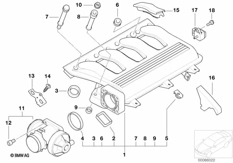 Conducto de admisión para BMW Serie 3 E46, Serie 5 E39 (OEM 11612246942). Original BMW.