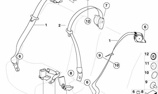 Cinturón superior trasero central para BMW E61 (OEM 72119132824). Original BMW