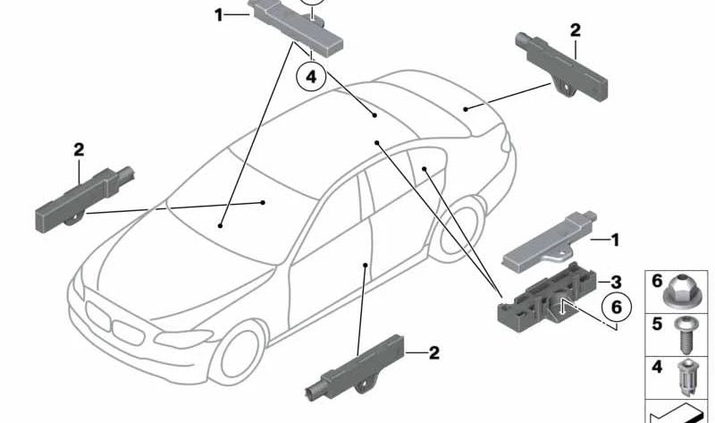 Soporte Antena Maletero para BMW Serie 1 F20, F21, Serie 2 F22, F23, F87, Serie 3 F30, F31, F34, F35, F80, Serie 4 F32, F33, F36, F82, F83, Serie 5 F07, F10, F18, Serie 6 F06, F12, F13, Serie 7 F01, F02, F04 (OEM 65209180196). Original BMW