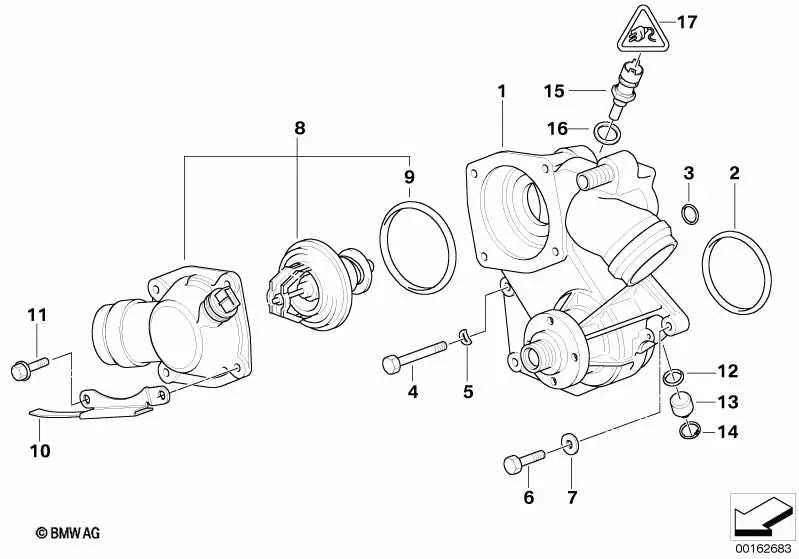 Racor con Termostato para BMW Serie 7 E38 (OEM 11531436852). Original BMW