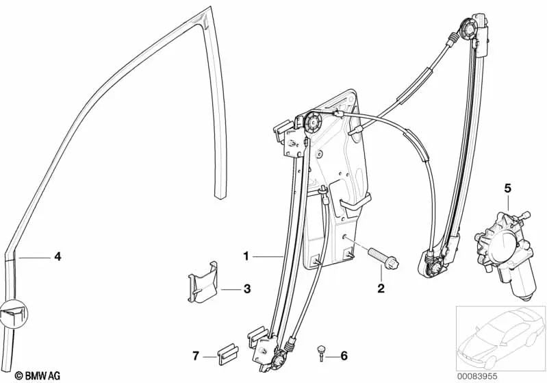 Elevalunas eléctrico delantero derecho para BMW E39 (OEM 51338252394). Original BMW