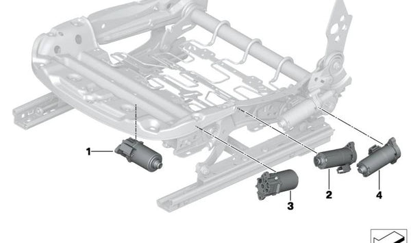 Motor ajuste altura asiento derecho OEM 52107328702 para BMW F20, F21, F22, F23, F87, F30, F31, F34, F80, F32, F36, F82, i15. Original BMW.