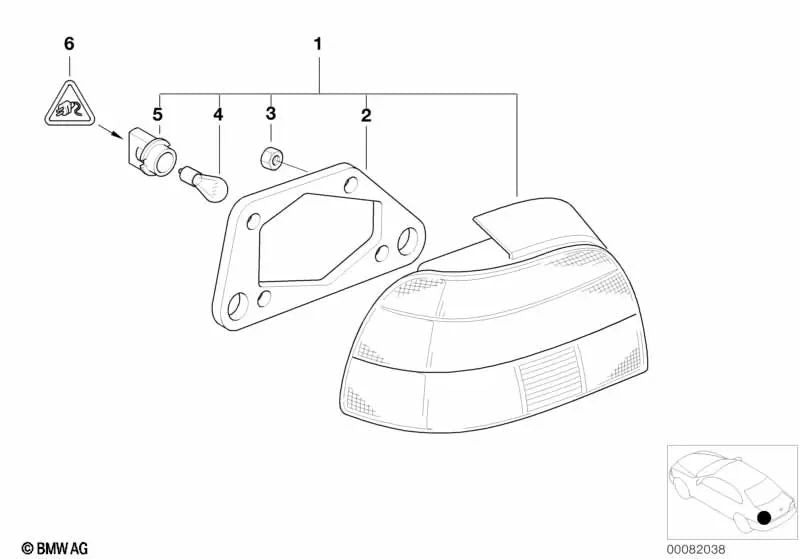 Right taillight, white indicator for BMW E39 (OEM 63216902528). Original BMW