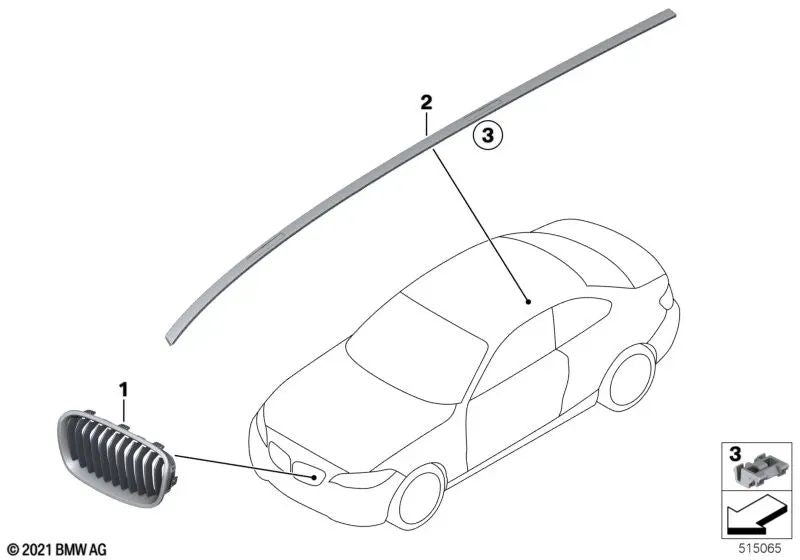 Rejilla decorativa frontal izquierda para BMW F22, F23 (OEM 51137403873). Original BMW