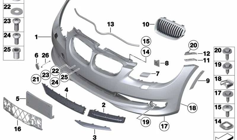 Ziergitter mit rechtem Chromrahmen für BMW 3er E92N, E93N (OEM 51137254968). Original BMW