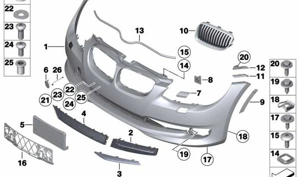 Plantilla perforadora para matrícula delantera OEM 51117152792 para BMW Serie 3 (E90, E92, E93). Original BMW.