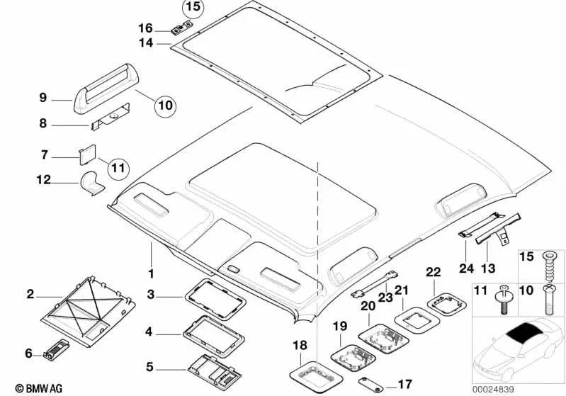 Sunroof frame clamp for BMW E39, E38 (OEM 51448169740). Genuine BMW