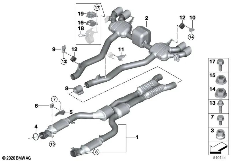 Silenciador trasero con válvula de escape para BMW Serie 8 F91, F92 (OEM 18307883620). Original BMW