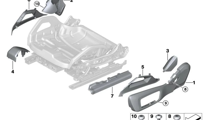 Tapa del asiento derecha interior para BMW G42, G87, G80, G81, G22, G23, G82, G83, F90, F91, F92, F93, G14, G15, G16 (OEM 52106993160). Original BMW