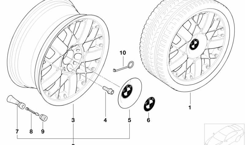 Tapacubos para BMW E39, E38 (OEM 36136751365). Original BMW