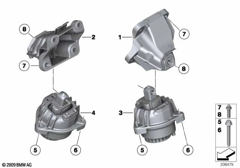 Rechtes Motorlager für BMW F01N, F02N (OEM 22116852148). Original BMW.