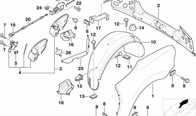 Cubierta del paso de rueda trasero derecho para varios modelos/series de BMW (OEM 51718397692). Original BMW