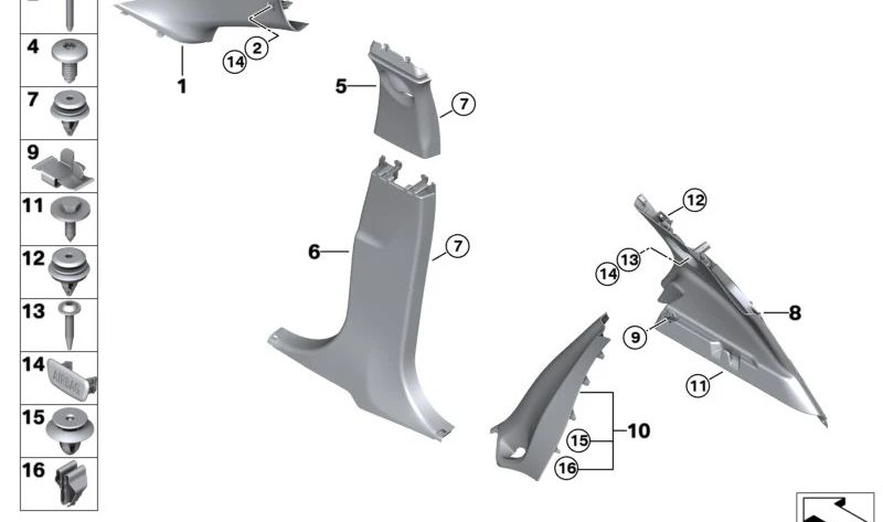 Cubierta Pilar B superior izquierda para BMW F39 (OEM 51437429981). Original BMW