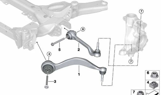 Brazos de suspensión inferiores con cojinete de goma derecho para BMW G20, G28 (OEM 31106878594). Original BMW