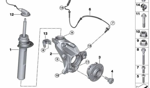 Amortiguador delantero derecho con VDC OEM 37106885340 para BMW F39 (X2). Original BMW