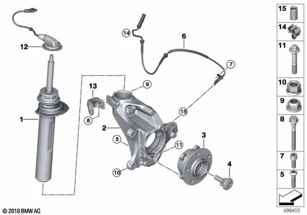 Amortiguador delantero izquierdo para BMW F46 Serie 2 (OEM 37106869233). Original BMW