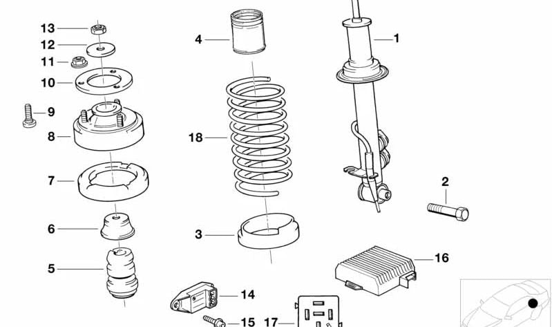 Amortiguador trasero derecho OEM 33521136676 para BMW E32. Original BMW.