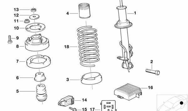 Amortiguador trasero derecho OEM 33521136676 para BMW E32. Original BMW.