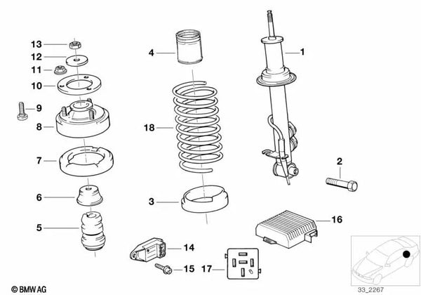 Amortiguador trasero izquierdo para BMW E32 (OEM 33521136675). Original BMW.