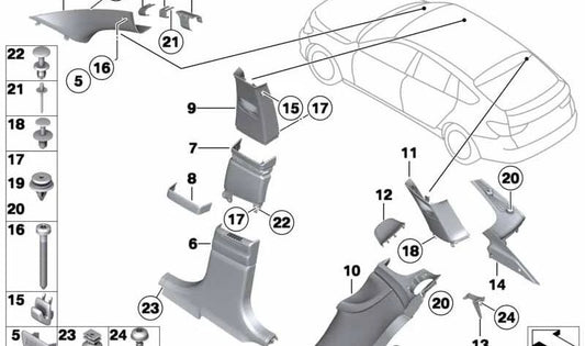 Revestimiento de cuero pilar C inferior izquierdo OEM 51437221675 para BMW F07. Original BMW.