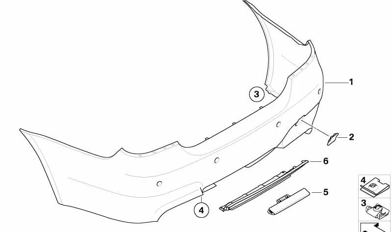 Revestimiento parachoques imprimado trasero para BMW E60 (OEM 51127898113). Original BMW