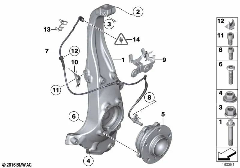 Schwenklager derecho para BMW Serie 5 F10, F11, F18; Serie 6 F06, F12, F13 (OEM 31216775770). Original BMW