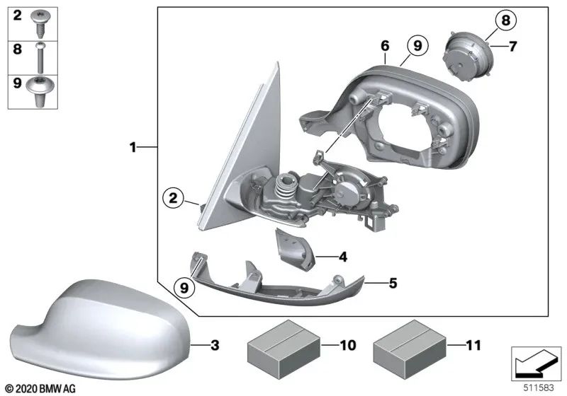 Espejo exterior sin cristal calefactado izquierdo para BMW F25 (OEM 51167264119). Original BMW.