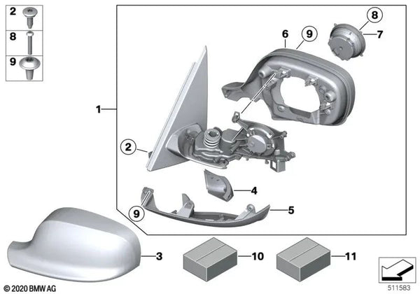 Espejo exterior sin cristal calefactado izquierdo para BMW F25 (OEM 51167264099). Original BMW.