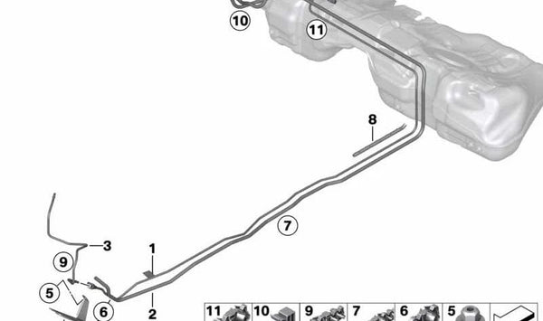 Tubo de ventilación del depósito de combustible OEM 16137483175 para BMW F30, F31, F32, F33, F36. Original BMW.