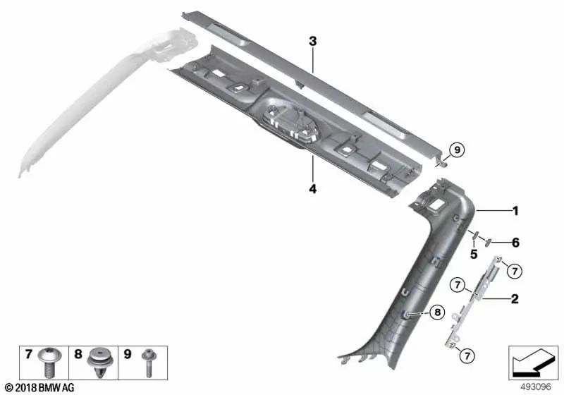 Embellecedor columna A derecho para BMW G29 (OEM 51437456438). Original BMW