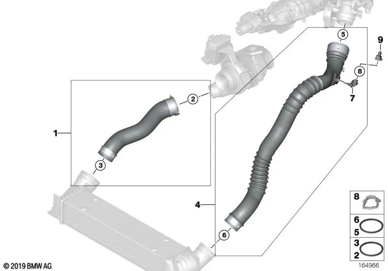 Conducto de aire de carga para BMW Serie 1 E82, E88, Serie 3 E90, E90N, E91, E91N, E92, E93, X1 E84 (OEM 11617797483). Original BMW.