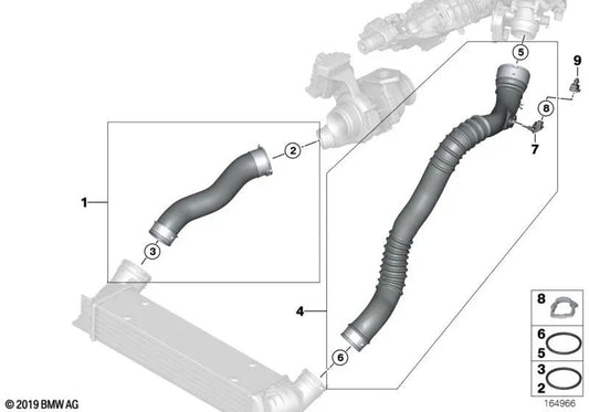 Tubería de aire de carga para BMW E60N, E61N (OEM 11617803747). Original BMW.